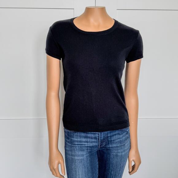 United Colors of Benetton, Solid Black Crew Neck Light Weight Sweater Top, Small - Picture 1 of 9